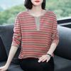 T-Shirt Tops Women Oversized Blouse Stripe Stretch Long Sleeve T-Shirt Round Neck Loose Tops