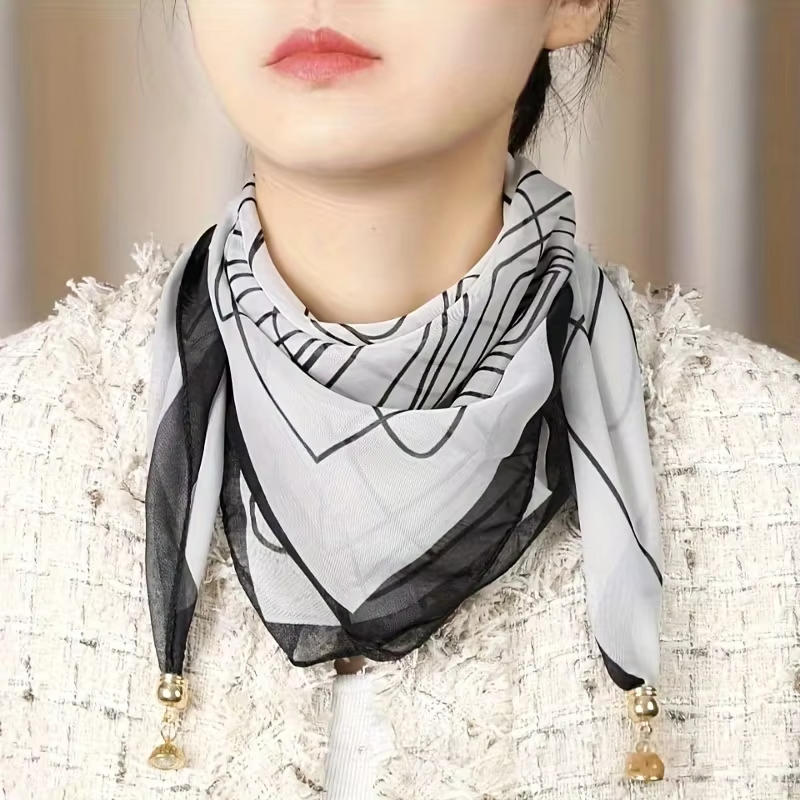 Women Elegant Square Scarf Wraps Neck Magnetic Buckle Scarf Cross Scarves Triangle Scarf Cross Neckerchief Scarf for Autumn Winter