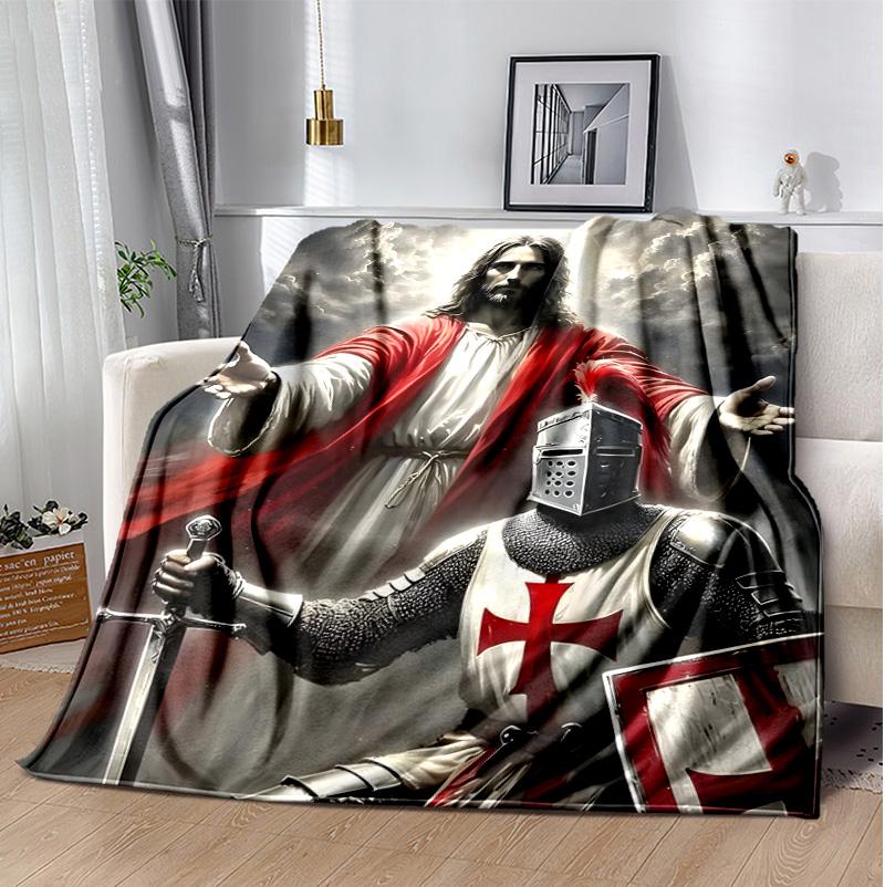 Cross Templars Knight Flannel Blanket Soft Warm All-Season Throw, Design for Camping, Car Travel, Hiking Sofa, Bed, Office Perfect Gift for Parties