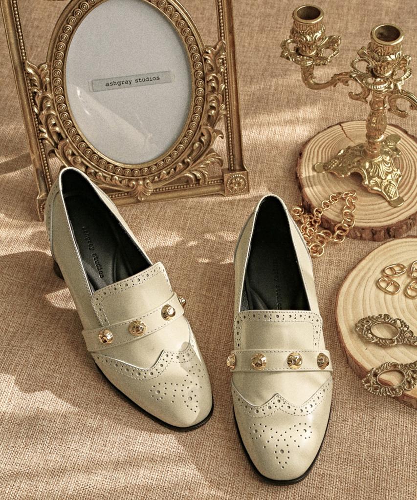 Ashgray Studios 1428 Myrne Gold Studded Loafers