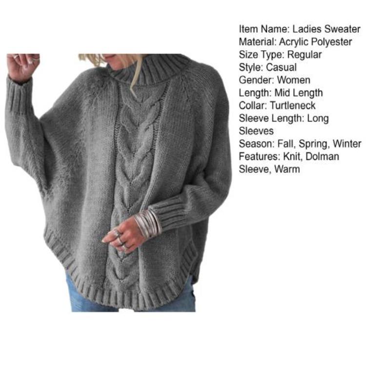 Winter Warm Women Sweater Loose Knit Turtleneck Pullover Long Sleeve Dolman Thick Cold Resistant Lady Sweater Autumn Neck Protection