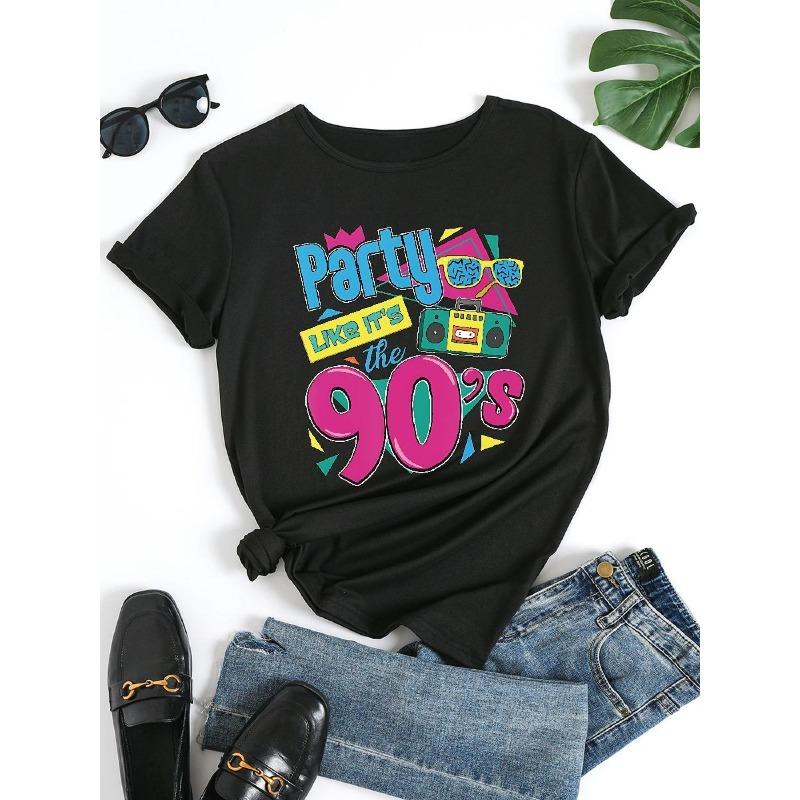 Women Plus Size Vintage 90s T-Shirt Party Like It's The 90s Slogan Retro Graphic Crew Neck Short Sleeve Themed Event Casual All-Season