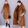 Women's Leather Jacket Winter Women's Coat with Fur Fox Collar Warm Slim Plus Size Coat
