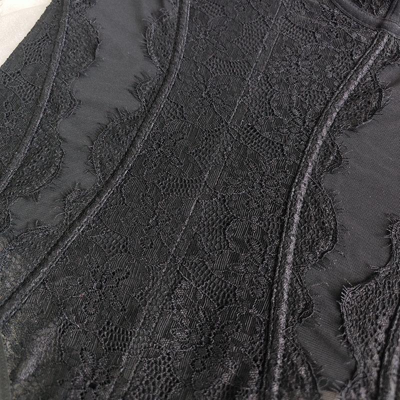 Европейский и американский многоцветный кружевной пэчворк, сексуальное боди - облегающий прозрачный комбинезон на подтяжках