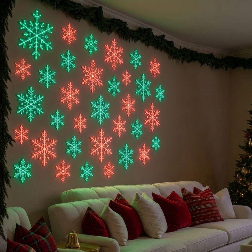 12Pcs Colorful Lights Led Snowflake Wall Lights Plastic Xmas Wall Hanging Lights Living Room