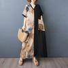 Women New 2025 Plus Size Summer Dress Vintage Casual V-Neck Pocket Long Dress Loose Dress Maxi