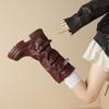 High Quality Shoes  Round Toe Solid Low-heeled Large Size Platform Boots Women Shoes High Chunky Goth Knight Boots Mujer Zapatos