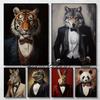 Vintage Animals In Tuxedos Wolf Tiger Zebra Bear Rabbit Art Poster Canvas Painting Wall Prints Picture Living Room Home Decor