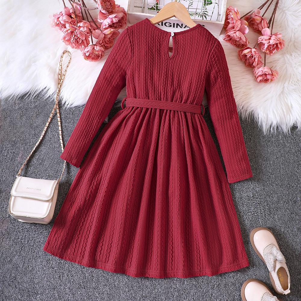 Платье с длинным рукавом для девочек, детская одежда, весна-осень, трикотажные платья с открытой грудью для детей от 5 до 12 лет