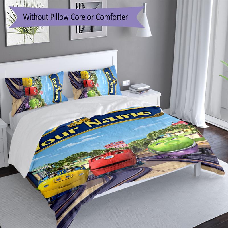 3pcs Custom Name Chuggington Set,Includes 1 Duvet Cover and 2 Pillowcases,All-season Bedroom Decor