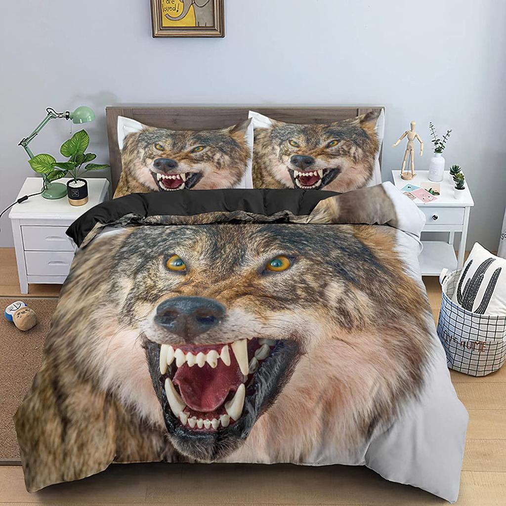 Комплект постельного белья с изображением волка размера King Queen с рисунком диких животных из полиэстера, покрывало для детей, комплект постельного белья для мальчиков и девочек, пододеяльник