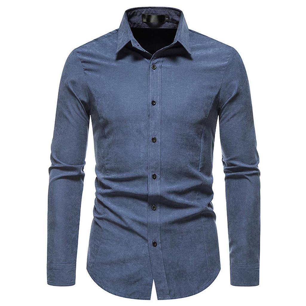Мужская мода, повседневная приталенная рубашка с длинным рукавом, однотонная рубашка, топ, блузка