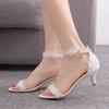 New Girl Sandals School Students Thin High Heels Open Toe White Female Sandals A Word Buckle Rhinestone Bow Shoes Big Size