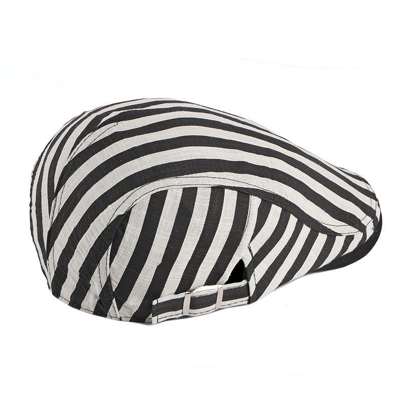 British Retro Striped Beret Hat for Men Women Spring Summer Breathable Thin Flat Cap Korean Fashion Newsboy Cap Casual Cabbie Cap