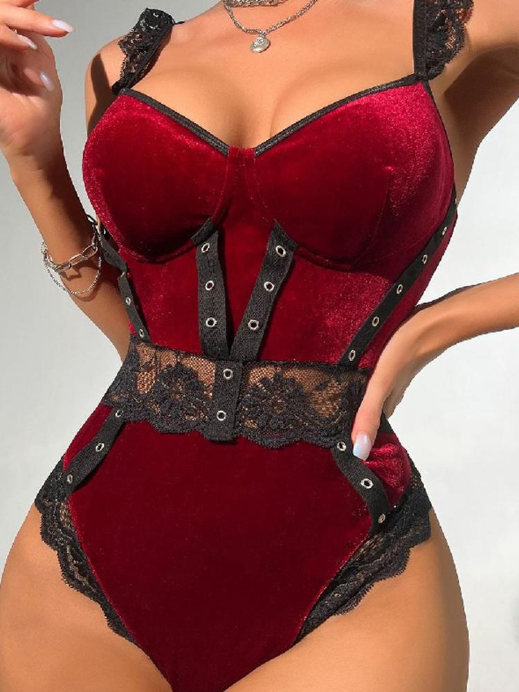 Новое сексуальное кружевное нижнее белье Женский прозрачный комбинезон с открытой промежностью Ночная одежда для секса Слинг Халтер Без спины Тедди Боди Костюм
