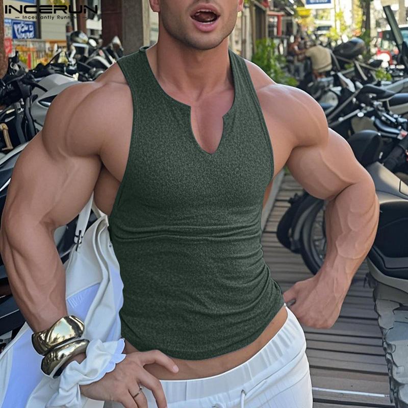 INCERUN Men Summer V Neck Sleeveless CasualThin Gym Sport Tank Tops