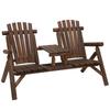 Wood Patio Chair Bench 2 Seats W Centre Coffee Table Garden Bench Carbonized