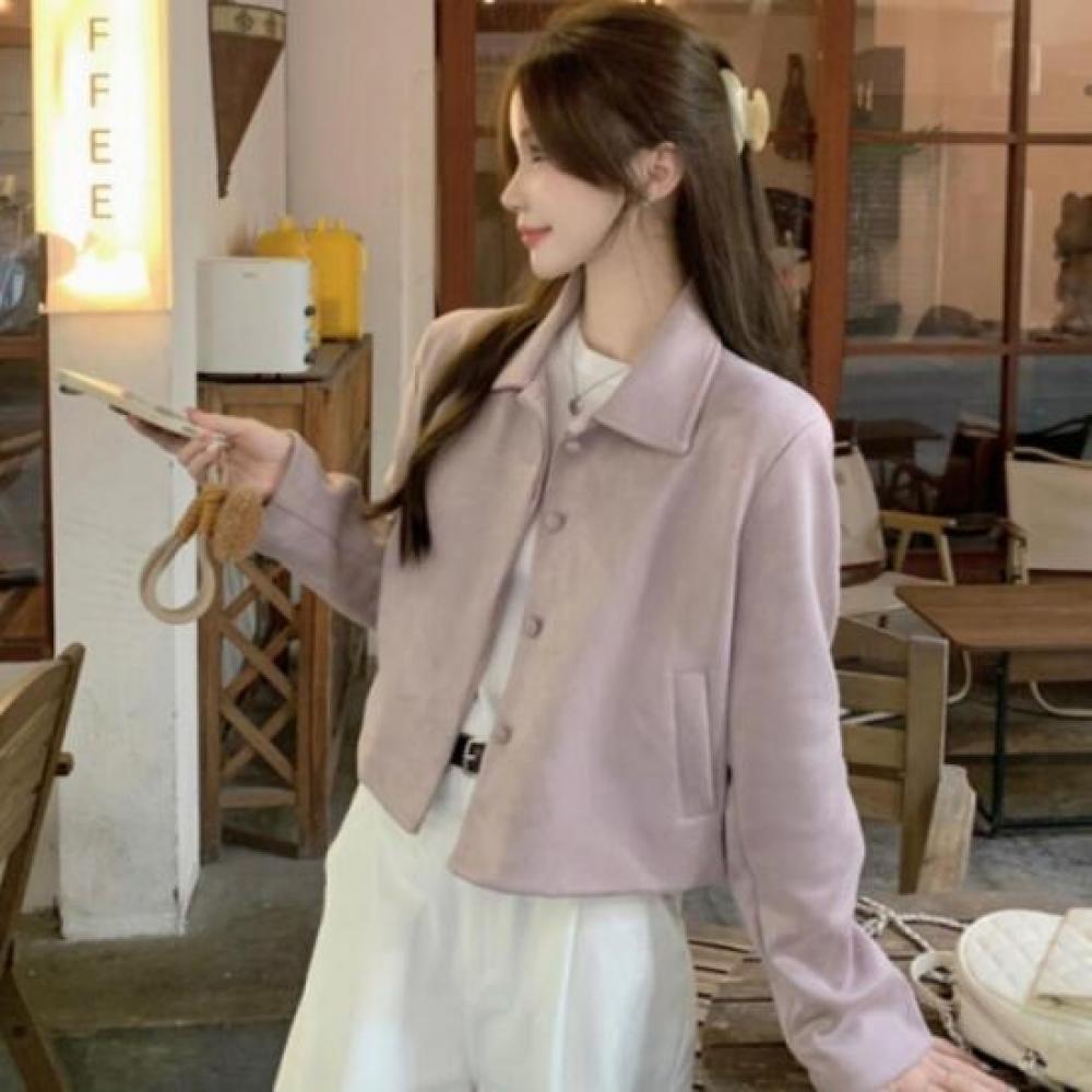 New ArrivalS Open Run Women S Cropped Suede Jacket Round Button