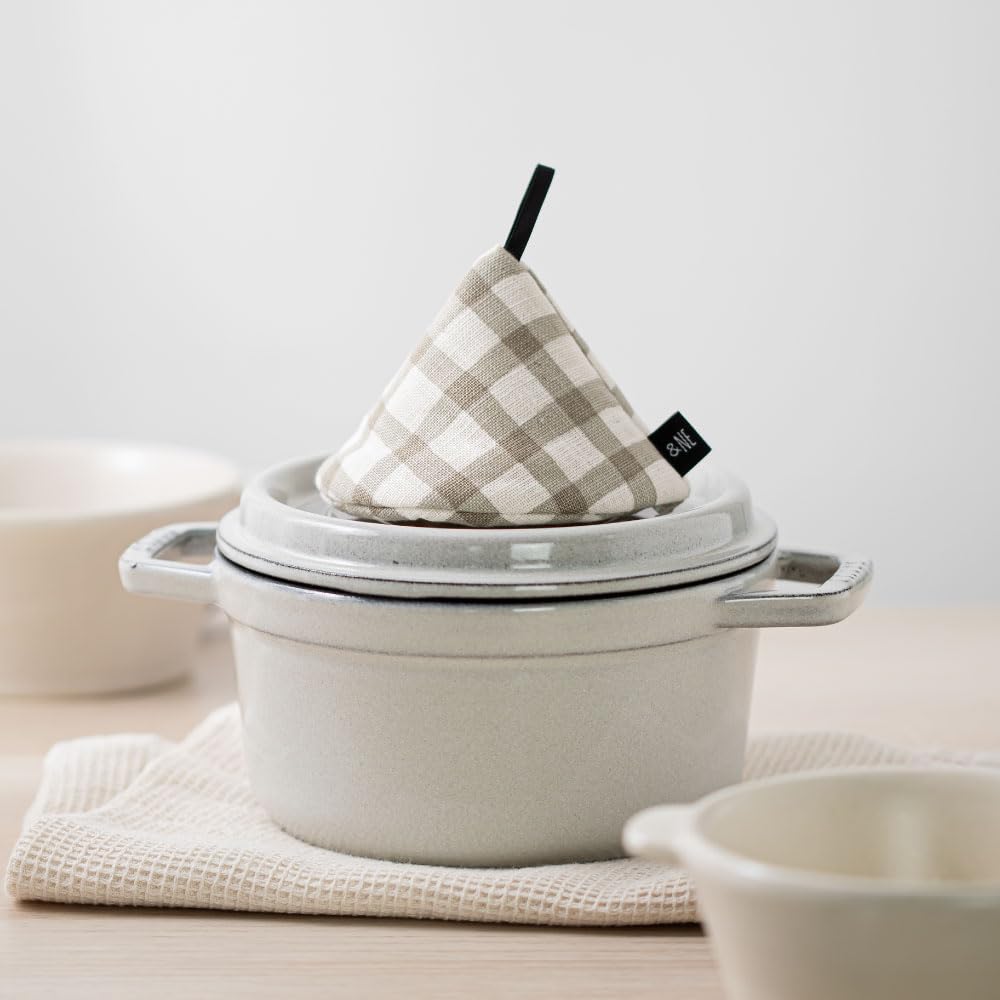 &NE NHK-048-LCBE Triangular Padded Pot Holder, Linen-Look Beige Check, 1 Piece