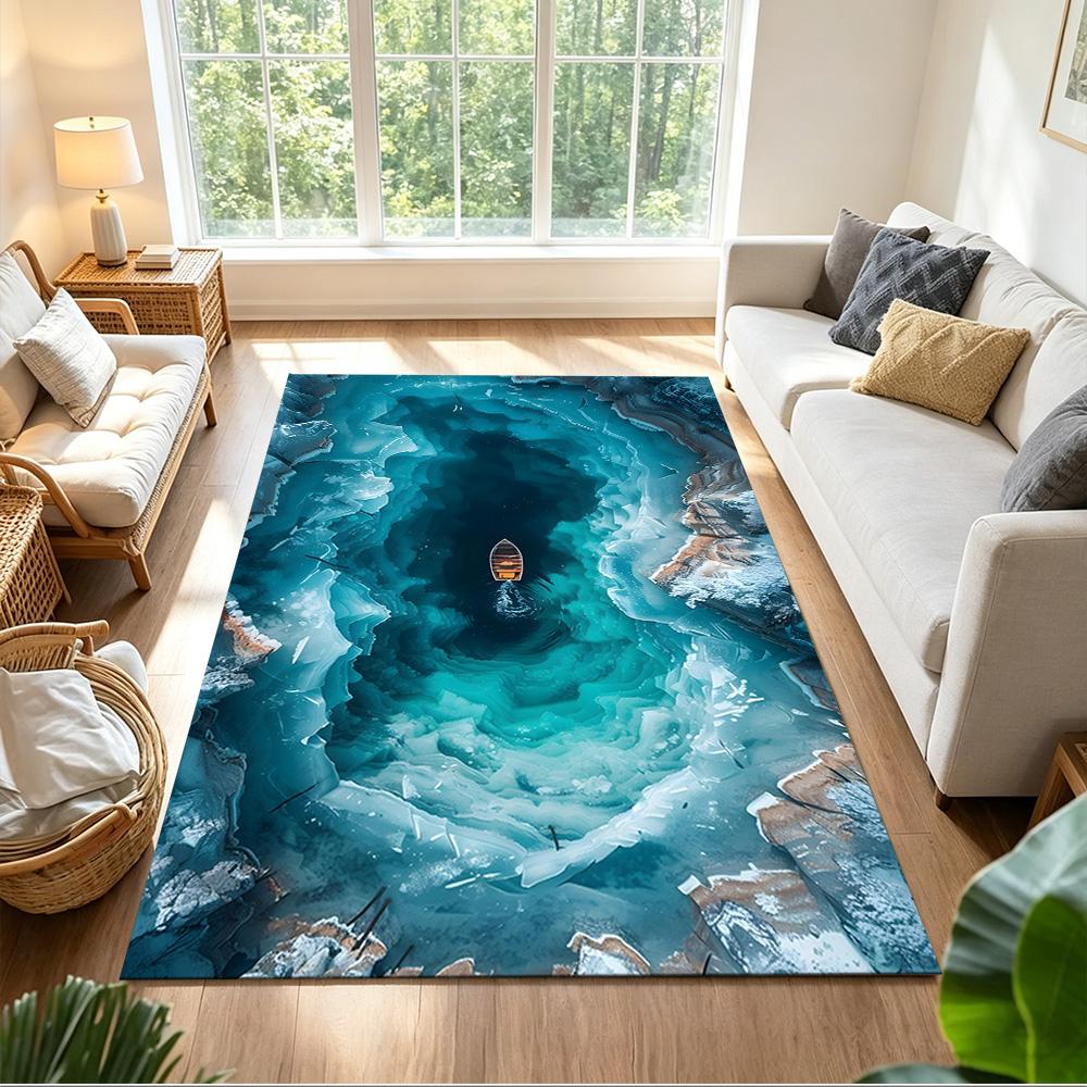 Crystal Clear Lake Boat Non-Slip Home Carpet Design for Office Decor Living Room Gift