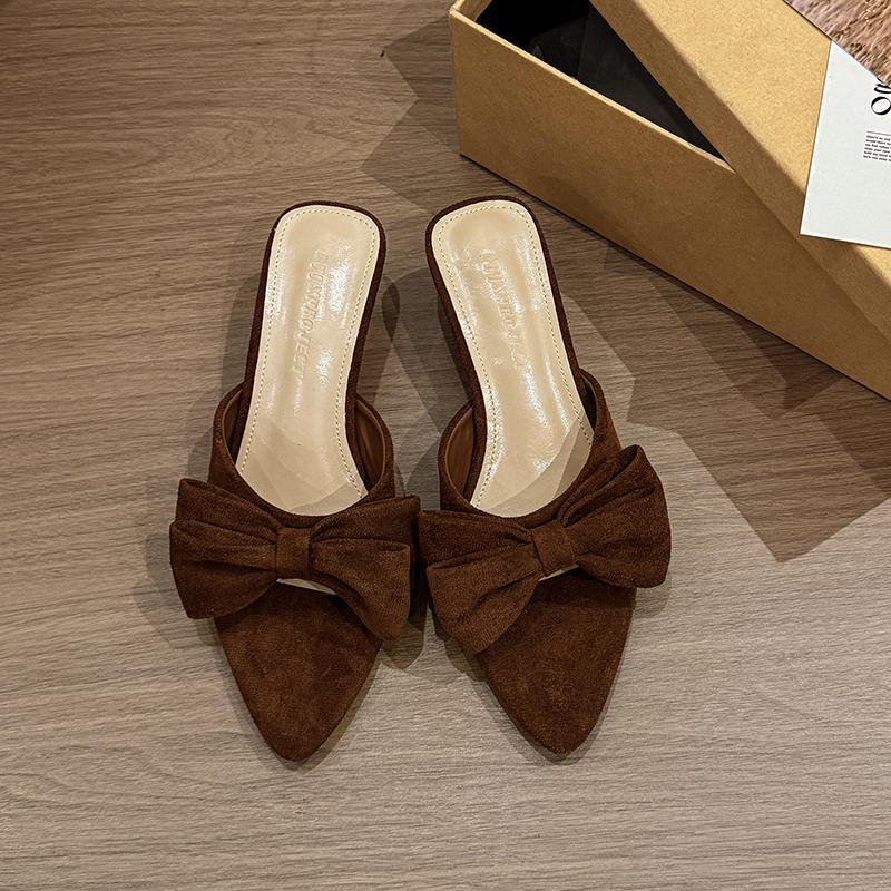 Женские летние шлепанцы с бантом-бабочкой на низком каблуке, элегантные туфли для вечеринки с открытым носком, модные уличные женские шлепанцы