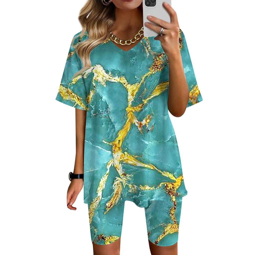 Womens Loungewear Two Piece Outfits For Women Summer V Neck T-Shirt Tops Shorts Workout Sports Tracksuit