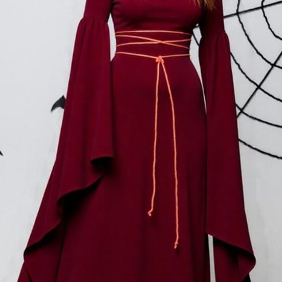 Halloween Renaissance Witch Dress for Women Gothic Victorian Dress Long Bell Sleeve Medieval Costume for Halloween Cosplay Party