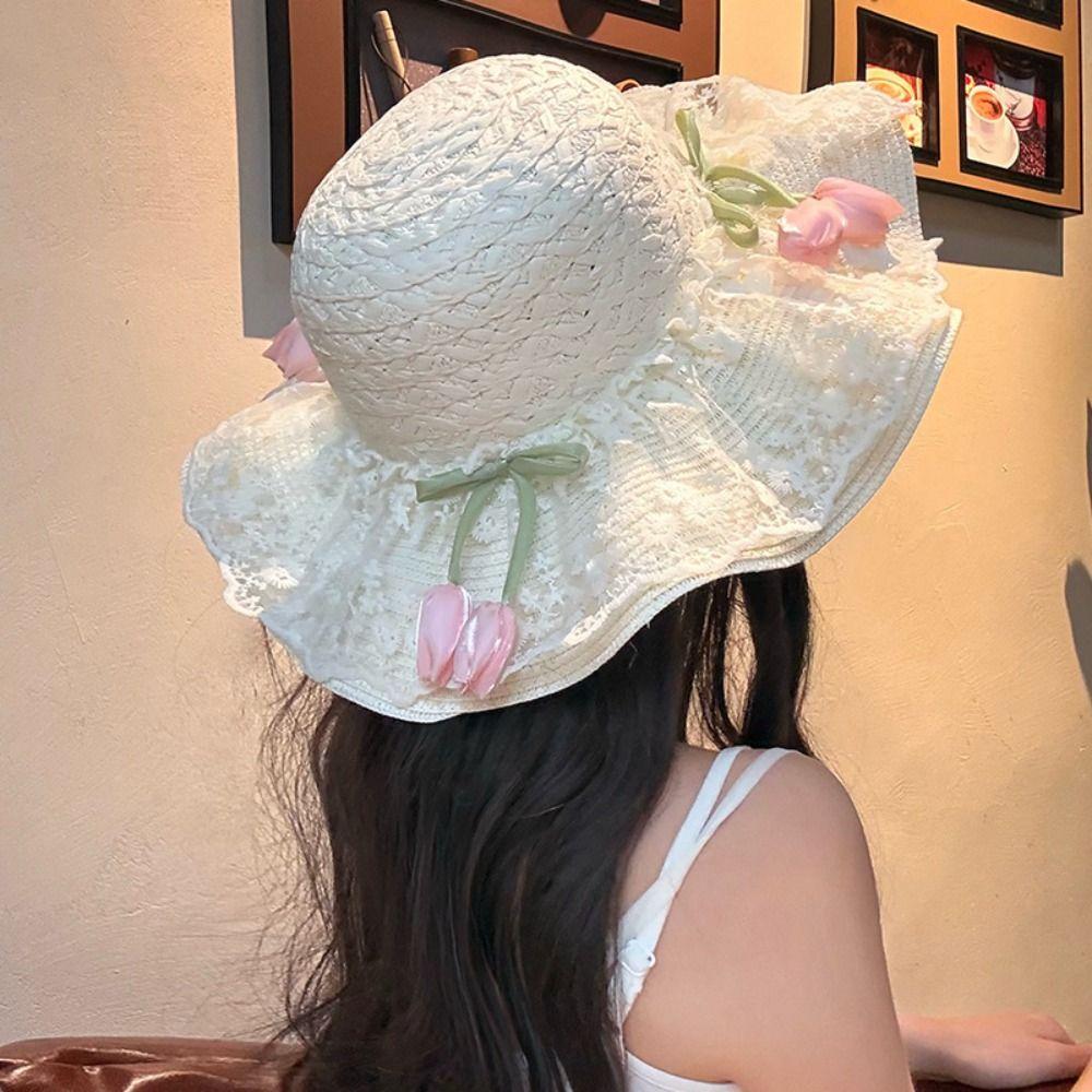 Wide Brim Straw Hat Tulip Sunscreen Hat Fashion Sunshade Hat Summer