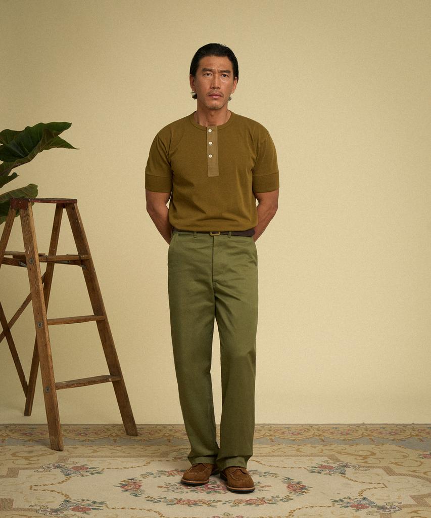 Beulonseun Винтажная футболка-henley с коротким рукавом Зеленая