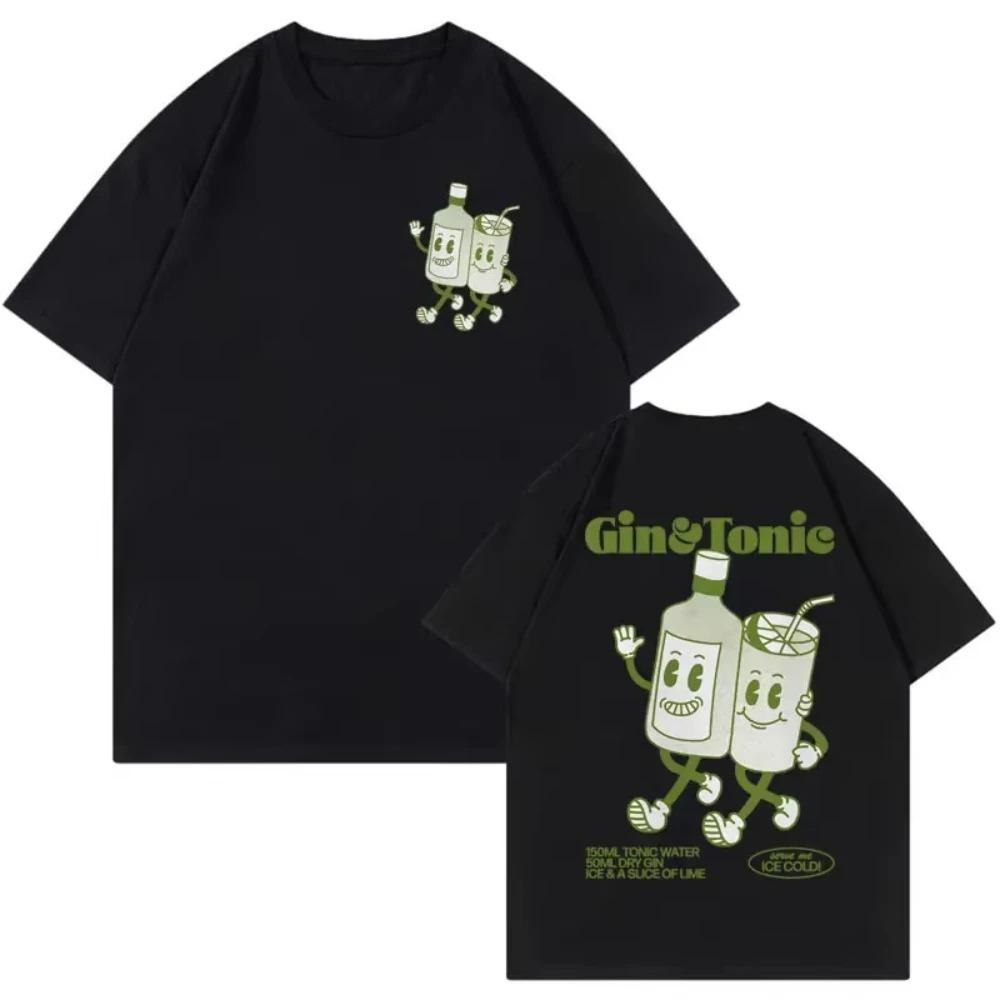 GIN AND TONIC Meme T Shirt Retro Cartoon Aesthetic T Shirts Mens Women Summer Fashion Cotton Funny Cocktail Meme Graphic Tshirt
