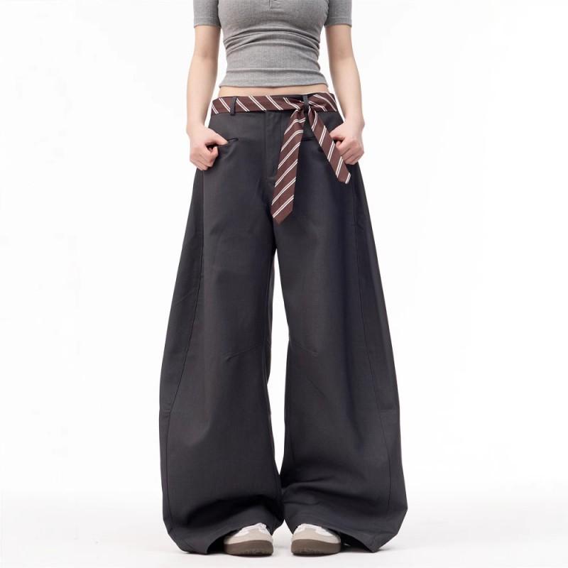 Womens Wide Leg High Waist Dress Pants With Tie Detail Relaxed Fit Casual Trousers 2025 Lightweight Wool Blend