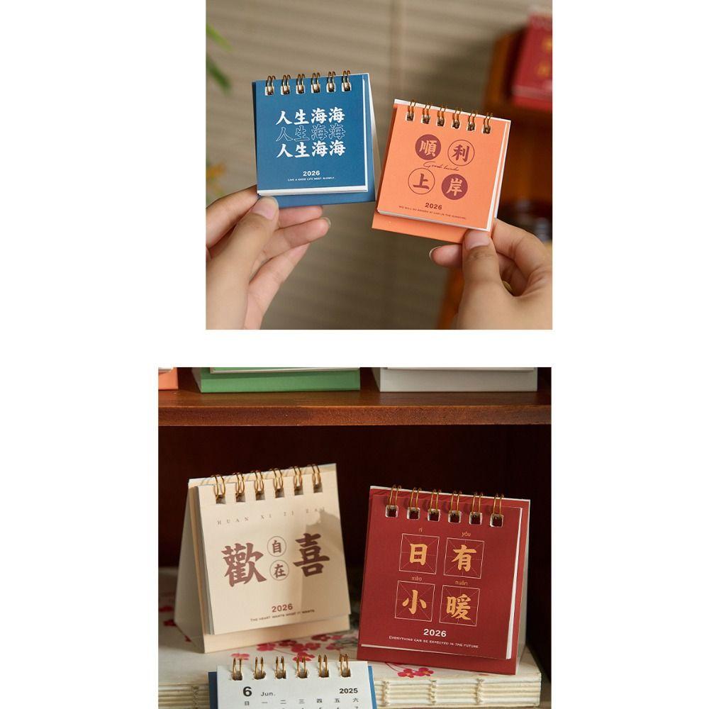 Solid Color 2026 Mini Desk Calendar Inspirational Text Standing Flip Calenda Home Decoration