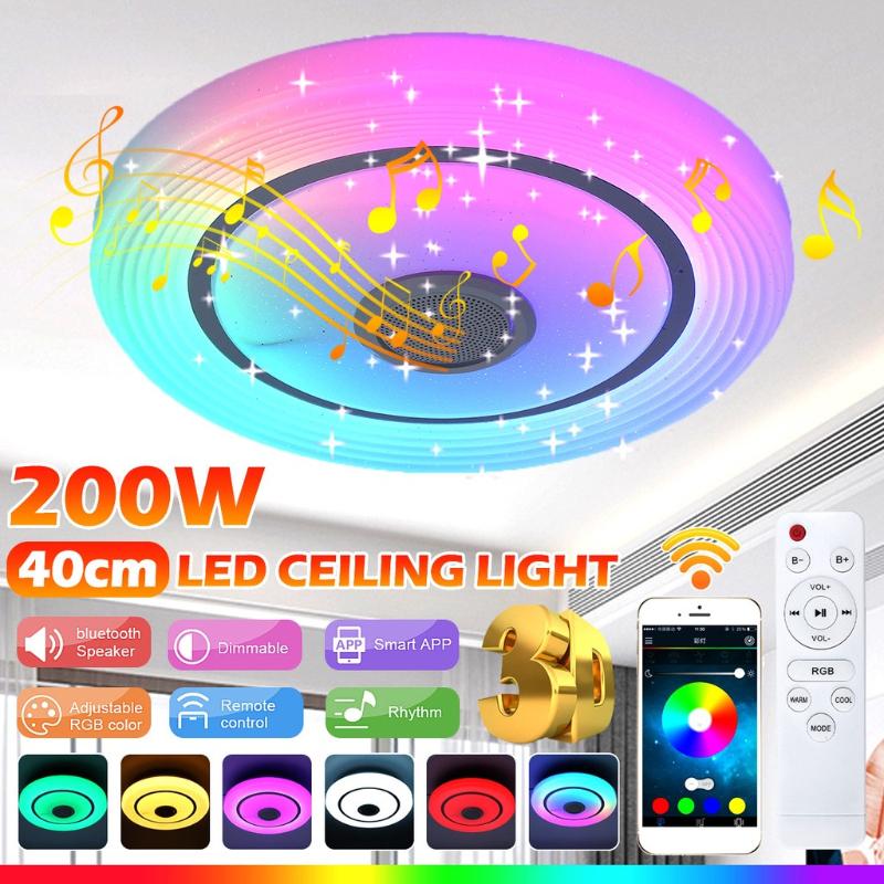 200 Вт 85-265 В Современные RGB светодиодные потолочные светильники Домашнее освещение Приложение Bluetooth Музыкальный свет Лампы для спальни Умный потолочный светильник + Пульт дистанционного управления