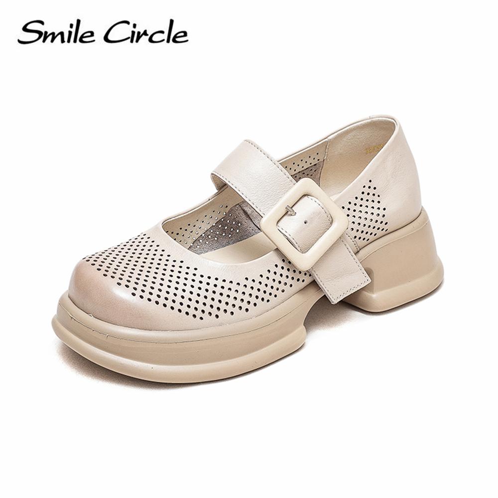 Женские сандалии Мэри Джейн из натуральной кожи, туфли на плоской подошве с круглым носком, модная женская повседневная обувь с пряжкой