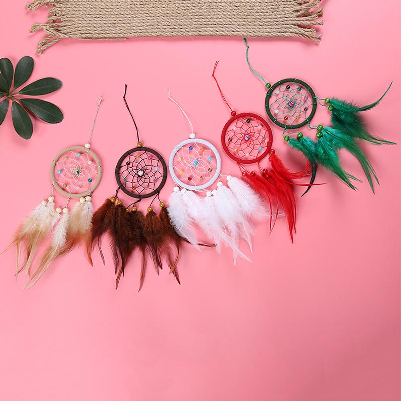 Украшение из перьев для автомобиля, перья, настенные подвески, винтажные украшения для дома, популярные круглые ретро, ​​1 шт., Ловец снов, ловцы снов, ручная работа