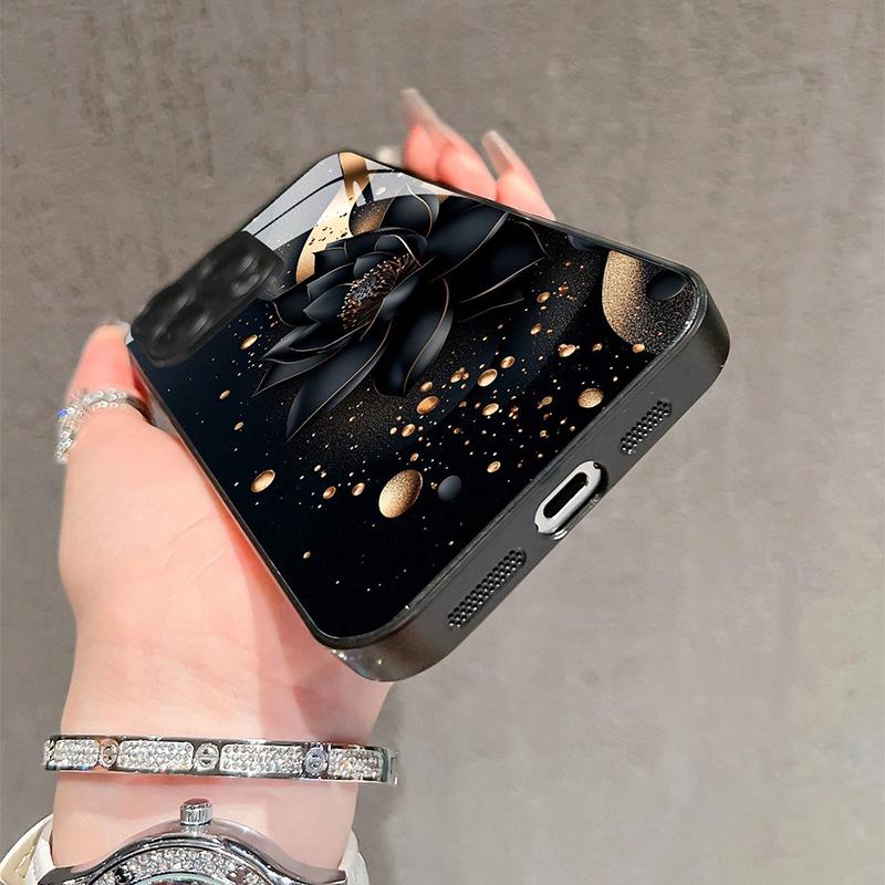 Роскошный черный чехол для телефона с узором «Цветок лотоса» из закаленного стекла для Samsung Galaxy S25 S24 S23 Ultra Plus FE