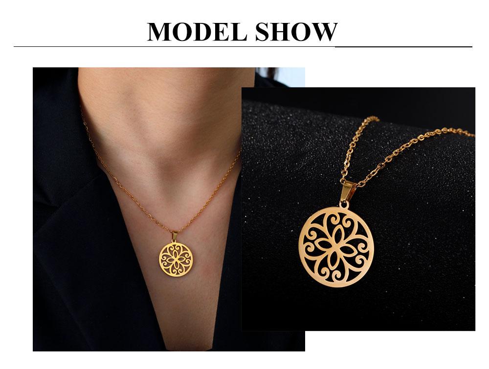 Cazador Stainless Steel Mandala Flower of Life Pendant Necklace for Women Gift Lotus Neck Chain Amulet Jewelry Wholesale