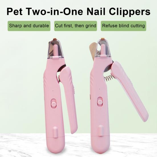 Триммер для ногтей питомцев со светодиодной подсветкой, перезаряжаемый 2-в-1, машинка для стрижки и шлифовки ногтей, машинка для стрижки питомцев с защитой от брызг для собак, кошек, кроликов