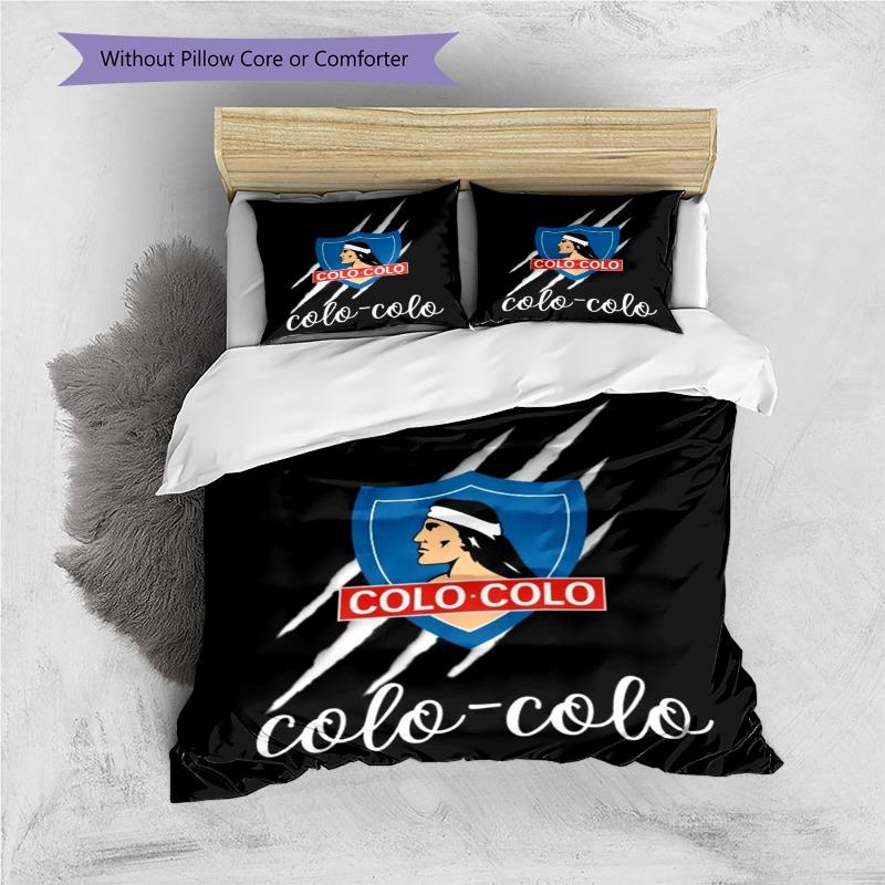 Colo-Colo Shield Logo Black Background 3 Pieces Duvet Cover Set Chile Soccer Bedding Set, Bedroom Home Decor Without Pillow Core Comforter