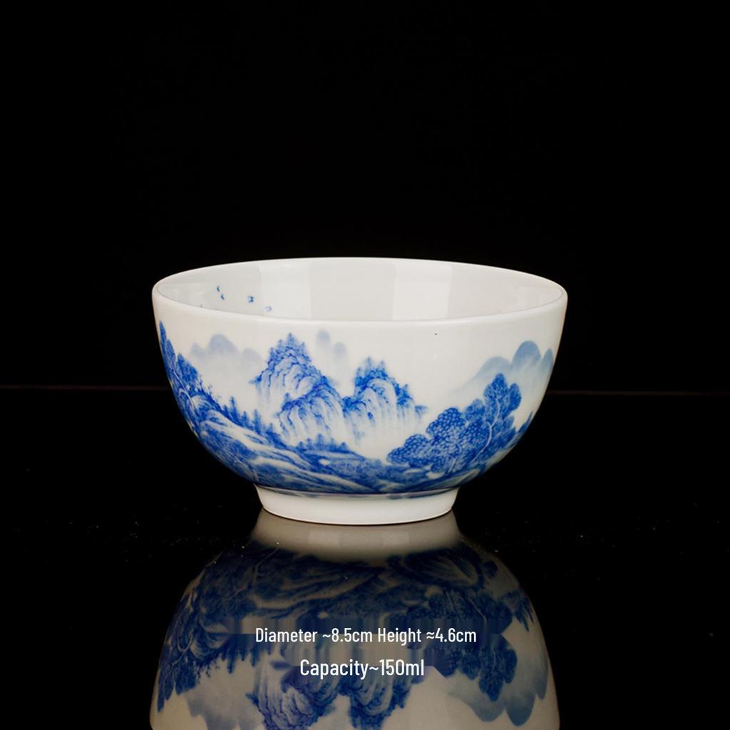 Ручная роспись Сине-белая керамическая чайная чашка Jingdezhen - Дизайн с пейзажем