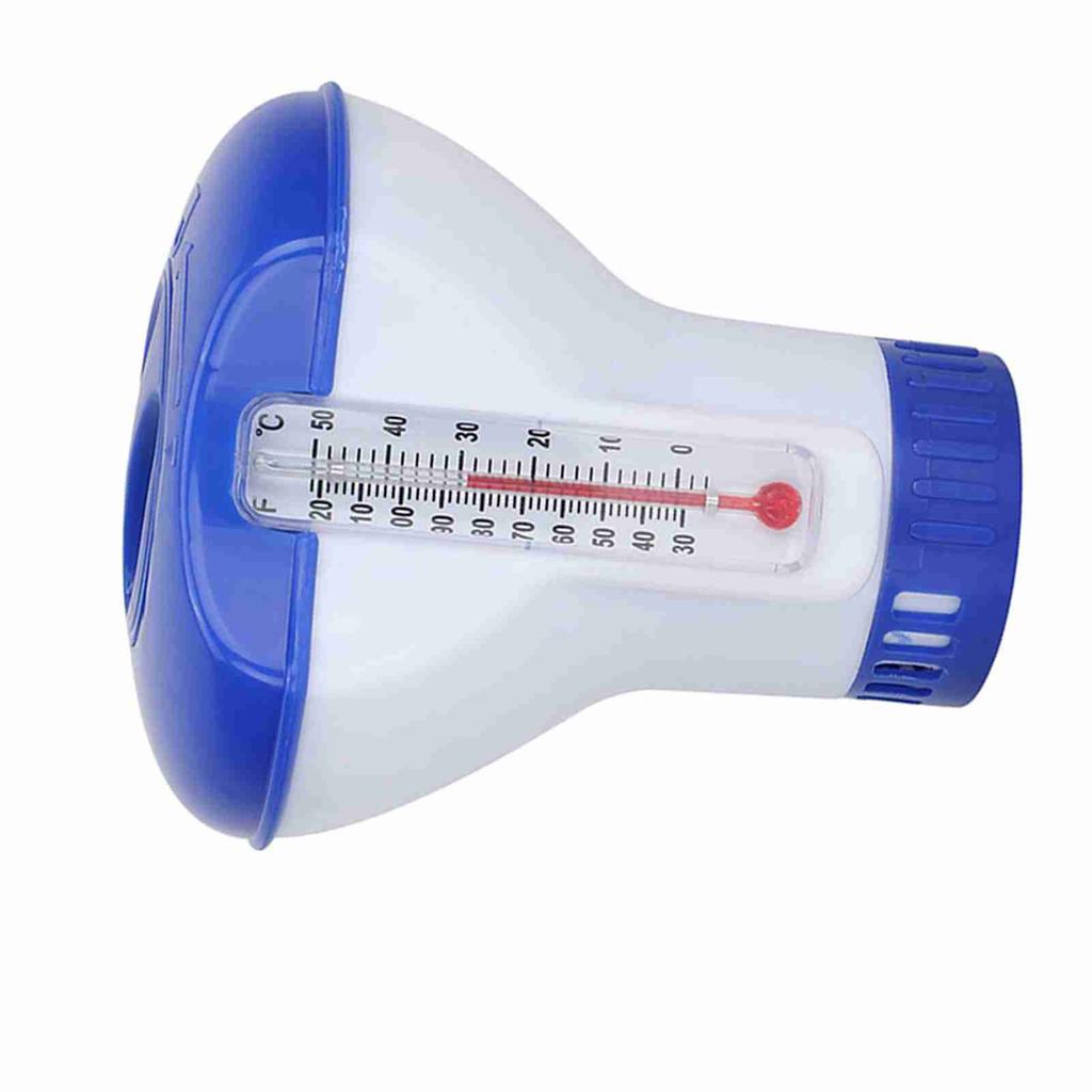 Floating Swimming Pool Chemical Chlorine Dispenser with Thermometer Tablet Holders