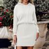 Women's Winter Rib Knit Pullover Sweater Fashion Fall Dresses Long Sleeve Hooded Bodycon Dress