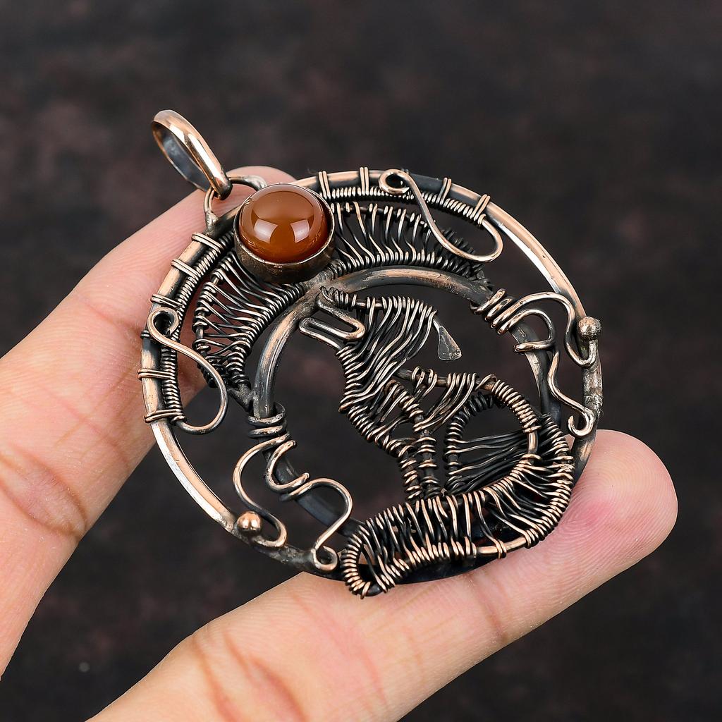 Подвеска из сердолика, кулон из медной проволоки, кулон ручной работы в стиле бохо, медные украшения, кулон для собаки, обернутый проволокой, ювелирные изделия из драгоценных камней, подарок для мамы