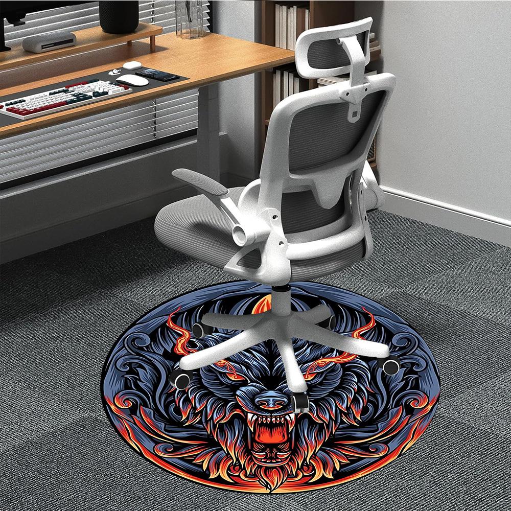 1pc Wolf Head Design Chair Carpet for Office, Round Non Slip Durable Large Size Office Carpet, Suitable for Office