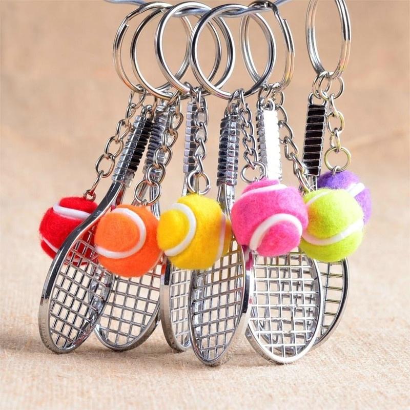 Tennis Racket Keychain - Sport Mini Keychain Car 6 Color Pendant Keyring Sports Key Chain