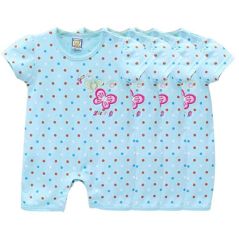 4 Pcs/lot Girls Baby Short Sleeve Romper Infant One Piece Clothing Summer Unisex Newborn Wave Point Clothes Kidswear