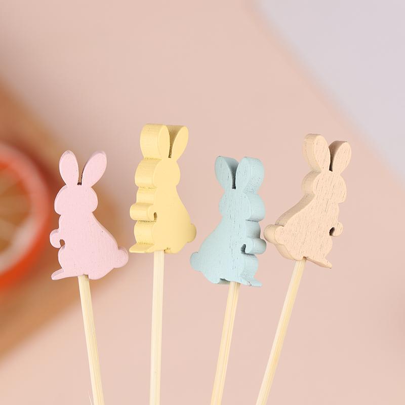 100Pcs Easter Disposable Bamboo Skewers Rabbit Eggs Food Picks Fruit Fork Sandwich Buffet Stick Easter Decoration 2024 Birthday