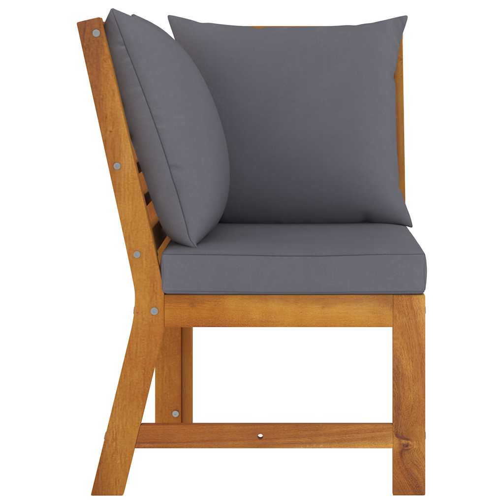 Modular Corner Sofa Section with Dark Grey Cushions Solid Acacia Wood