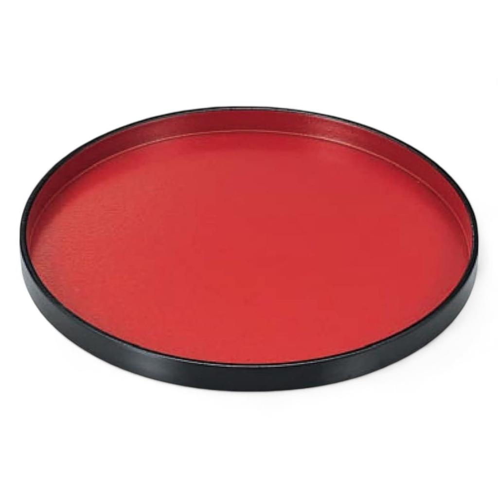 Round Tray Red Lacquerware Made In Japan J-kitchens (Obon), 33cm, Top, Black, Non-Slip, (ABS Resin),