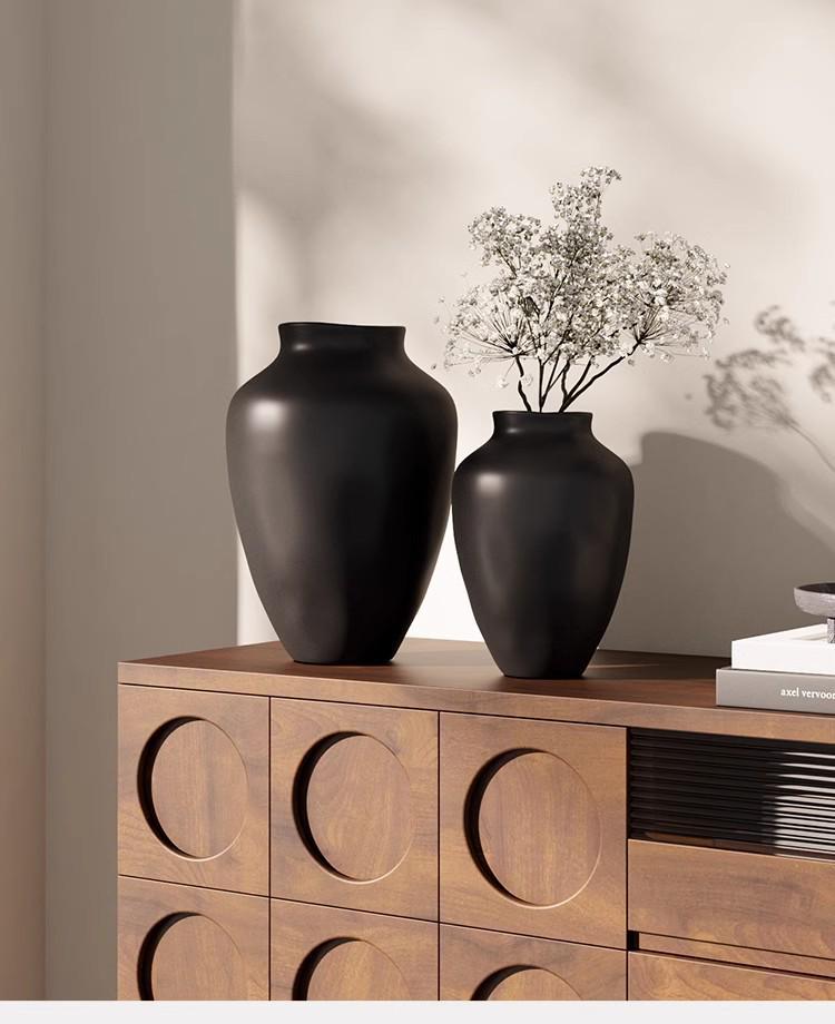 Керамическая гидропонная ваза в стиле mid-century wabi-sabi, черная и белая, с матовым покрытием для ретро-цветочных композиций